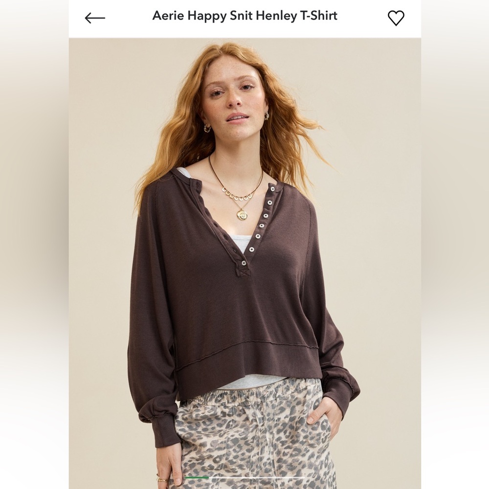 Aerie Deep Earth  button, long sleeve Henley . NWT